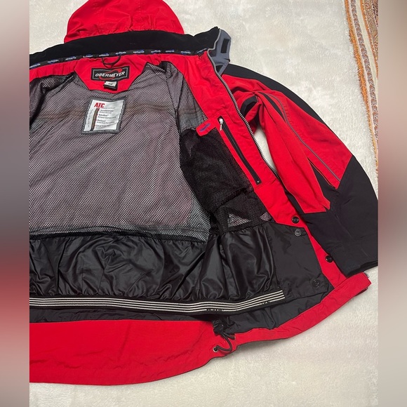 Obermeyer ATC Red & Black Ski Snowboard Jacket Mens Sz M Hood Zip Pockets lined - Picture 7 of 16